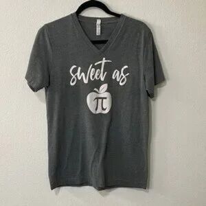 Gray V-Neck T-Shirt with Sweet as Pi Design
